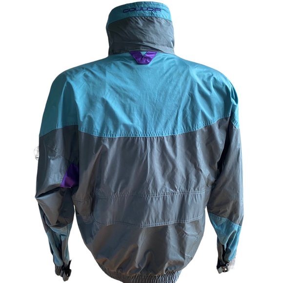 Vtg Couloir Mens Hooded Windbreaker Jacket Sz 40 Green Entrant Nylon Colorblock - Picture 2 of 16